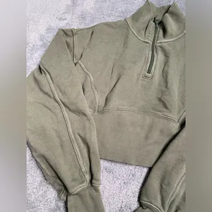 Aerie offline Olive Green Quarter-Zip cropped Pullover small thumbnail 2