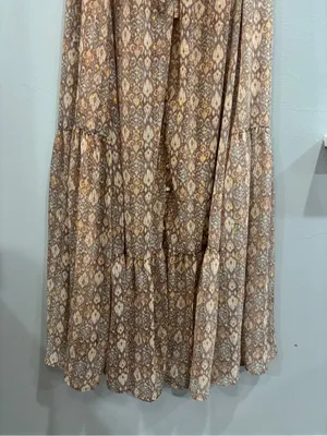 Moon River Puff Sleeve Tiered Maxi Dress S Boho Bohemian Neutral Paisley Gold thumbnail 6