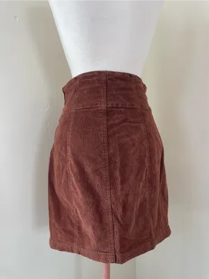 Free People Chocolate Brown Corduroy Mini Skirt with Front Slit thumbnail 3