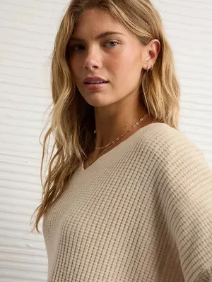 American Eagle Big Hug V-Neck Waffle Sweatshirt Size Large New with tag thumbnail 3
