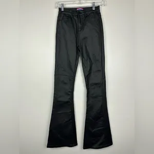 Edikted Womens Pants Size S Black‎ Faux Leather High Rise Wide Leg Flared thumbnail 2