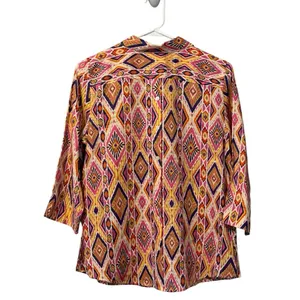 Chicos‎ Womens Size 0 Linen No Iron Button Up Shirt 3/4 Sleeve Aztec Colorful thumbnail 2