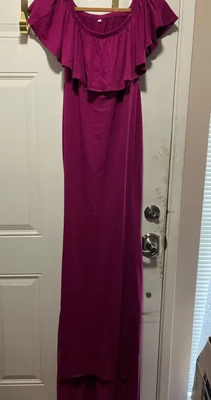 Women’s Off-Shoulder Ruffle Maxi Dress - Magenta Large thumbnail 1