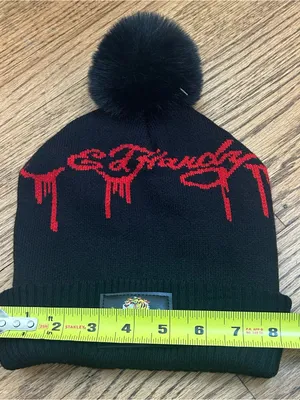 ED HARDY UNISEX Graphic Red Logo And Tiger Knit Pom Pom Beanie NWOT Size OS thumbnail 12