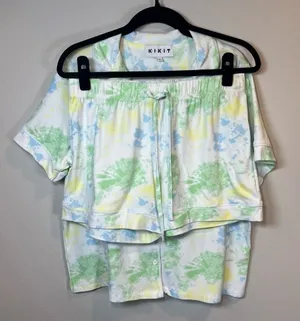 KIKIT 2-Piece Short Lounge Set Pastel Tie Dye Short Sleeve Button Up Shirt Large thumbnail 1