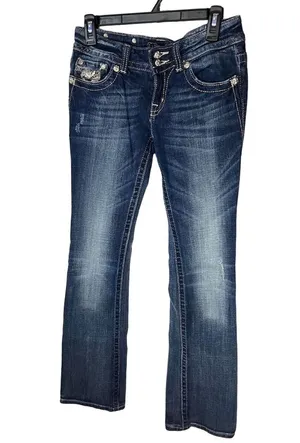 Miss Me Women's Bootcut Jeans Size 28 Blue Rhinestone Studded Flap Pocke… thumbnail 1