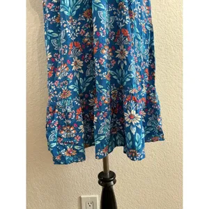Croft & Barrow Floral Dress Medium‎ Blue Smocked Waist Tiered Ruffle Hem Rayon thumbnail 5