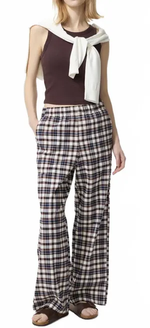 Uniqlo Flannel Pants | Checked NWT Brown Large thumbnail 1