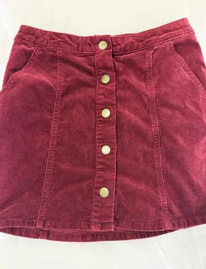 Altard State Women’s XS Burgundy Corduroy Button Front Mini Skirt thumbnail 1