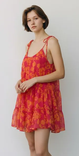 ✨Peach Love Tropical Vibes Only Tiered Mini Sz Large Dress✨ thumbnail 1