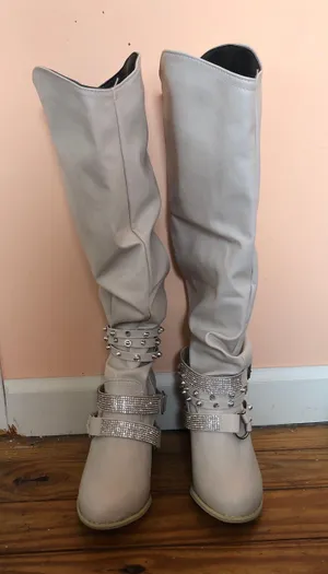 Cream High Knee Boots Tan Size 4 thumbnail 2