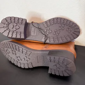 Cognac Brown Ankle Boots Womens 12 Lug‎ Sole Faux Leather Low Block Heel Zip thumbnail 3