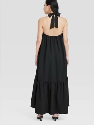 Women's Halter Hi-Lo Midi Dress - A New Day Black large thumbnail 3