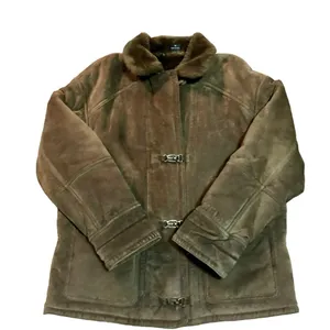 Gallery Leather Coat Womens M Used Brown Faux Fur Lining and Collar thumbnail 3