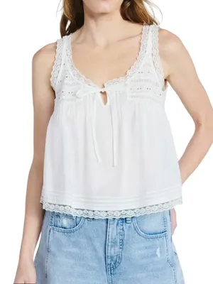White Cotton Eyelet Lace Top Tie Front Cottagecore Dainty Feminine Prairie thumbnail 1