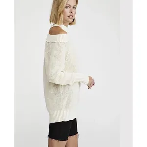 Free People‎ Sweater Womens Medium Ivory Boho Cold Shoulder Mock Neck OB994777 thumbnail 3