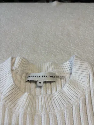 English Factory white Minimalist Cropped Ribbed Knit Sweater Medium 100% Cotton thumbnail 6