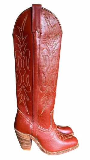 Miss Capezio Vintage Women's Embroidered Leather Stacked Heel Boot Size 5 thumbnail 1