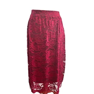 Lace Midi Skirt Burgundy Floral Scalloped Hem High Waist Size Small thumbnail 2