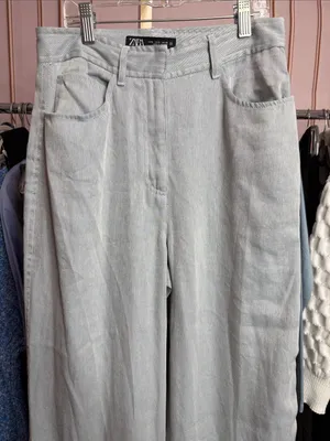 Zara Light Gray High Rise Wide Leg Jeans Full Length Denim Pants. Size S thumbnail 3