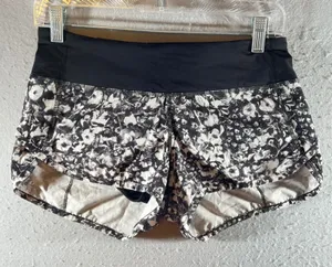 1108 | Lululemon Speed Up Floral Print Running Athletic Shorts Black‎ White 4 thumbnail 1