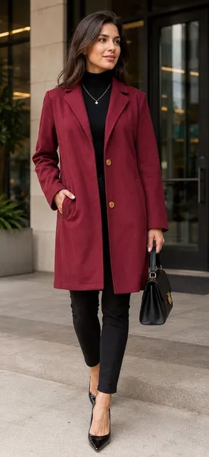 Marc New York Women’s Maroon Long Blazer Coat‎ Gold Buttons Size M thumbnail 1