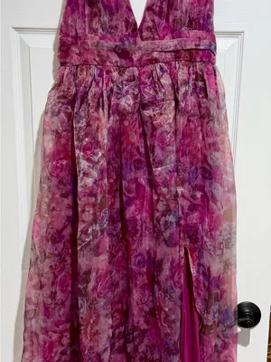 Lulu's Fuchsia Floral Chiffon Maxi Skirt with Deep V thumbnail 2
