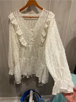 Cute ruffle Pol creamy vanilla lace ruffle peasant mini dress boho gypsy dream thumbnail 6