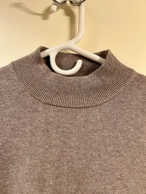 Shore Cotton Cashmere Light Brown Ribbed Mock Neck Knit Sweater - Size Medium thumbnail 2
