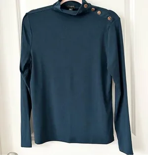 Ann Taylor Teal Long Sleeve Top with Button Detail NWT Lg thumbnail 1
