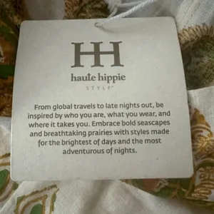 Haute Hippie Peasant Blouse L NWT Printed Boho Festival Linen Blend Off Shoulder thumbnail 4