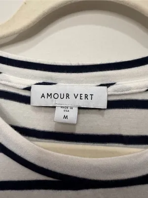 Amour Vert White Navy Striped‎ Modal T-Shirt Size Medium thumbnail 2
