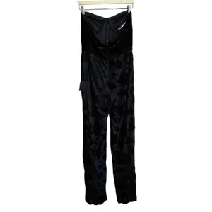 NWT Lulus black velvet strapless jumpsuit floral women's size large formal wear thumbnail 7