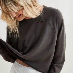 Aerie Distressed Cropped Crewneck Sweatshirt Dark Gray Size XL Grunge thumbnail 1