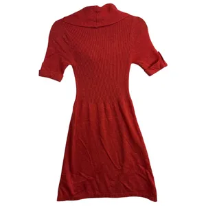 Theme S Ribbed Knit Wool Sweater Red Dress Cowl Neck‎ Stretchy Office Valentines thumbnail 4