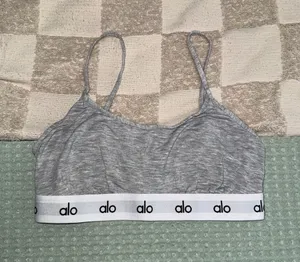 ALO Yoga Grey Marled Bralette with‎ White Logo Band thumbnail 1