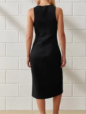 Abercrombie & Fitch YPB neoKNIT Women’s Black Column Sleeveless Slit Midi Dress thumbnail 5