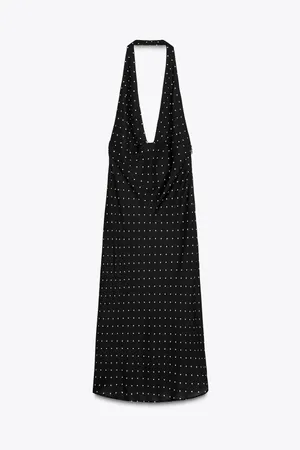 Zara Black Polka Dot Halter Midi Dress thumbnail 8