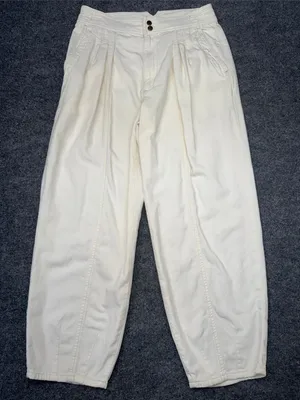 Anthropologie cream-colored, pleated barrel trousers thumbnail 1