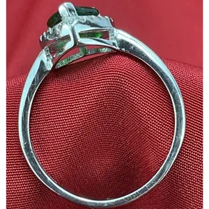 Green‎ CZ Love Heart Promise Polished Ring .925 Sterling Silver Band Sz 8.25 thumbnail 2