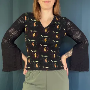 Custo Barcelona Vintage 90s/Y2K Embroiderd Crochet Sleeve Shirt thumbnail 3