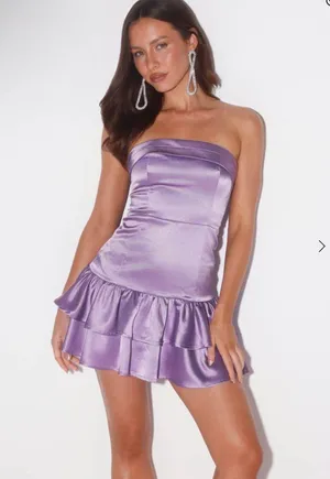 Hello Molly Stories of Style Strapless Satin Mini Dress Lilac thumbnail 1