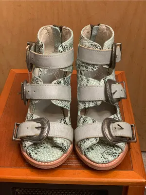 FreeBird Turquoise Snakeskin Buckle Heeled Sandals Size-8 Boho Western thumbnail 3