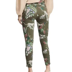 L'AGENCE Margot High Rise Skinny Jeans Guepard Floral Moss Green Cheetah Size 26 thumbnail 2