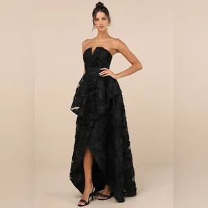 Lulus Majestic Glam Black Strapless Textured High-Low Maxi Dress Size Small NWT thumbnail 3
