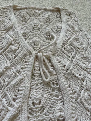 VTG Crochet Lace Tie-Front Vest Cardigan – Cream Coquette Coastal Boho Indie 70 thumbnail 5