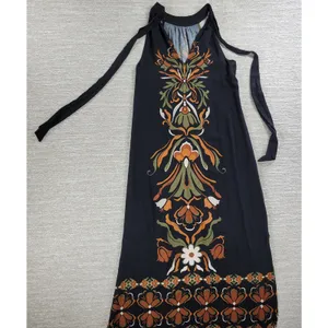 MSK Halter Maxi Dress Womens S Black Floral Tie Band Neck Vacation Summer Boho thumbnail 9