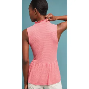 t.la Anthropologie Red White‎ Striped Mock Neck Peplum Top Sleeveless Large thumbnail 8