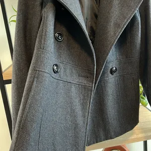 Giacca Button Front Wool Blend Heavy Weight Pea Coat w/Hood & Pockets, S thumbnail 2