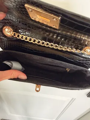 ALDO Black Croc-Embossed and Suede Crossbody Bag with Gold Tone Hardware thumbnail 5